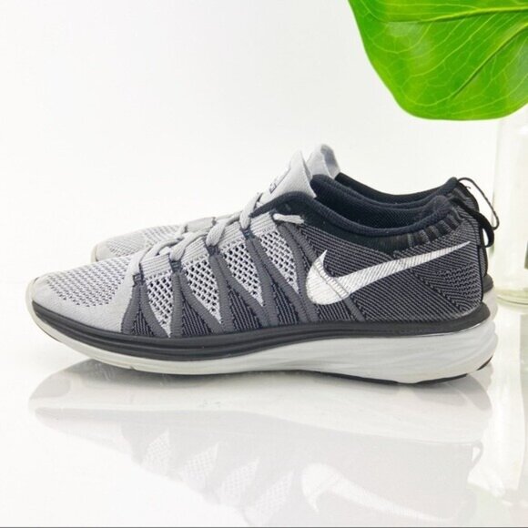 Nike Mens Lunar Flyknit Running Shoes Size 7 Gray Black Knit Low Sneaker Trainer - Picture 5 of 11